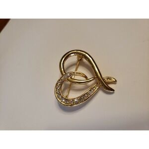 Unbranded Gold Tone‎ Brooch Heart Rhinestones One Sided Jewelry Costume